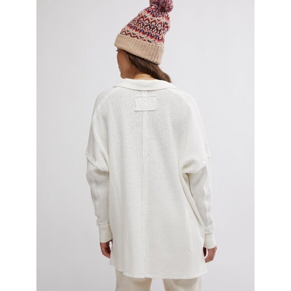 FREE PEOPLE - Women's White Waffle Knit Top - Picture 7 of 10